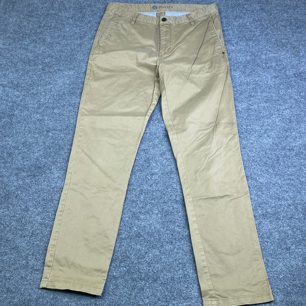 Vuori Meta Pant Mens 33 Khaki Tan V433 Technical Chino Trousers Slim Straight